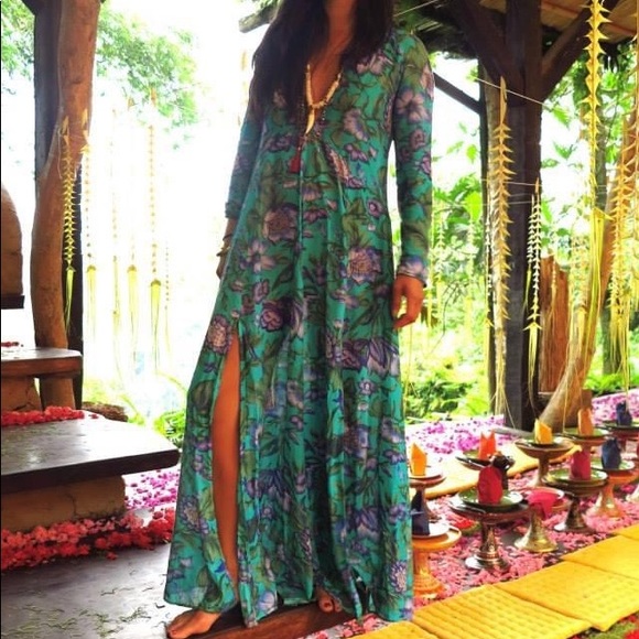 Zimmermann green-blue floral cotton silk voile long sleeve dress
